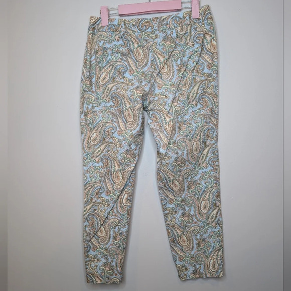 Talbots Chatham Blue Paisley Patterned Slim Leg Cropped Petite Pant 4P - Picture 3 of 10